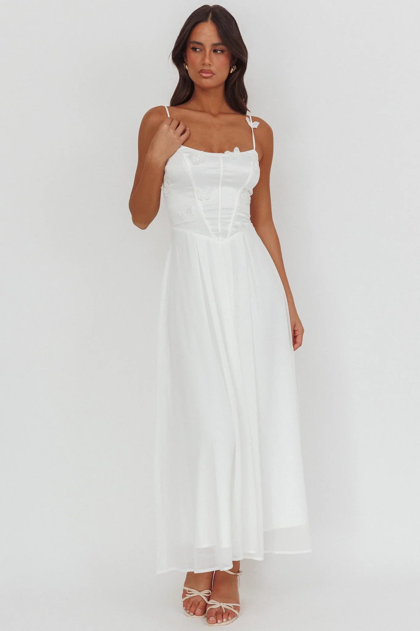 Lora Cami Strap Butterfly Dress White