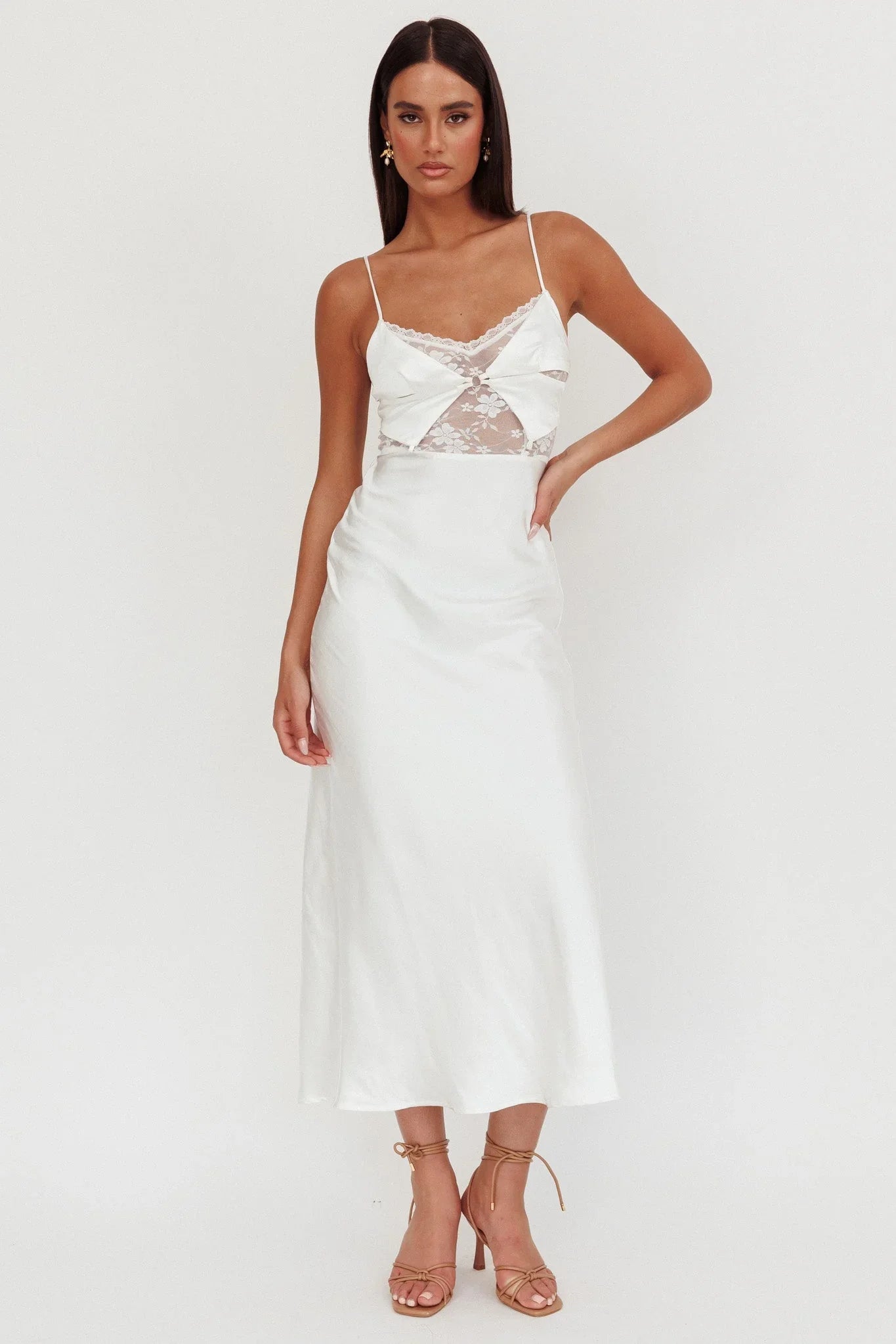 Impressions Lace Bodice Maxi Dress White