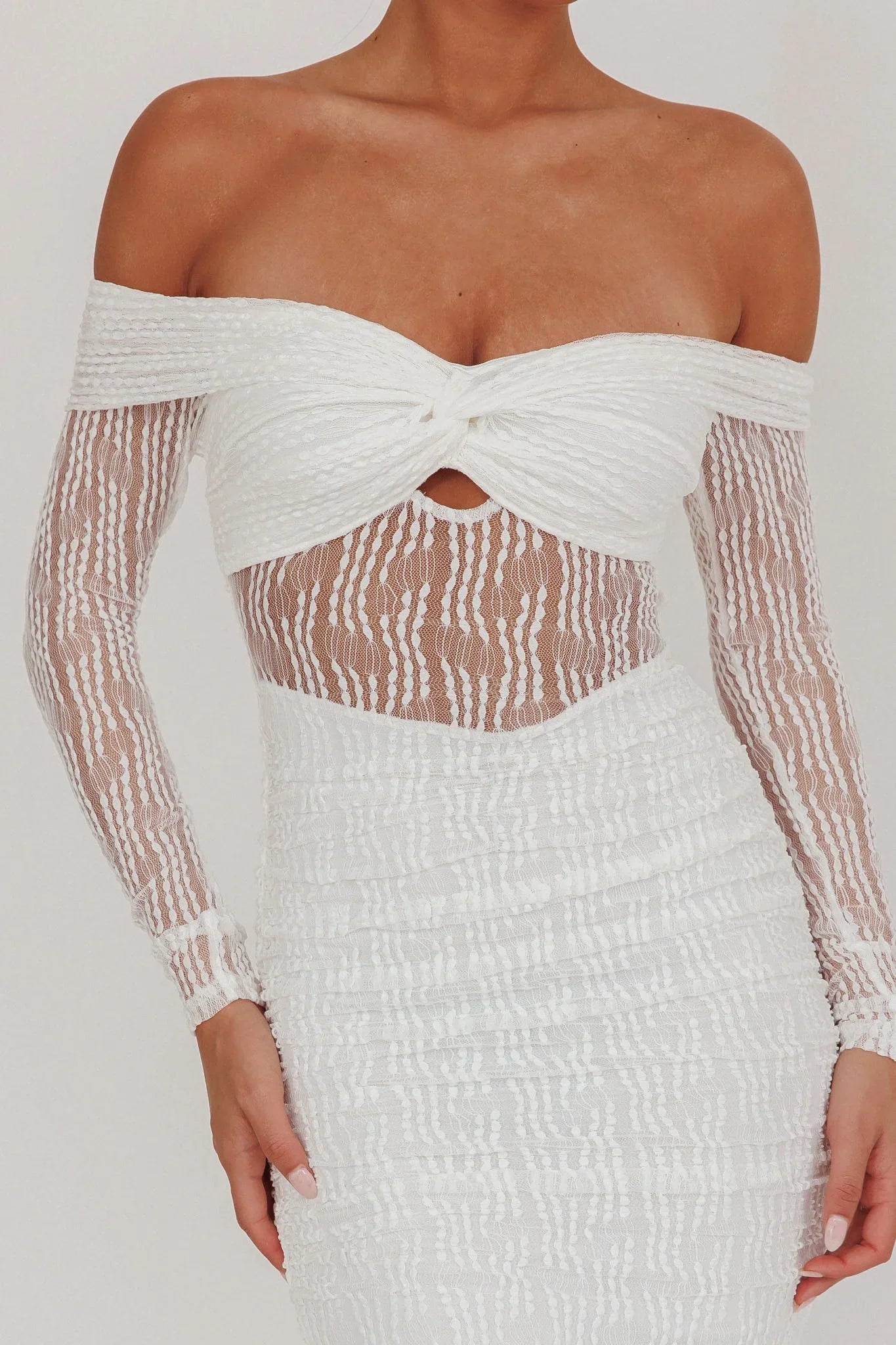 Oliana Off-Shoulder Mesh Maxi Dress White