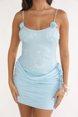Oceanette Sequin Bodice Rosette Mini Dress Blue