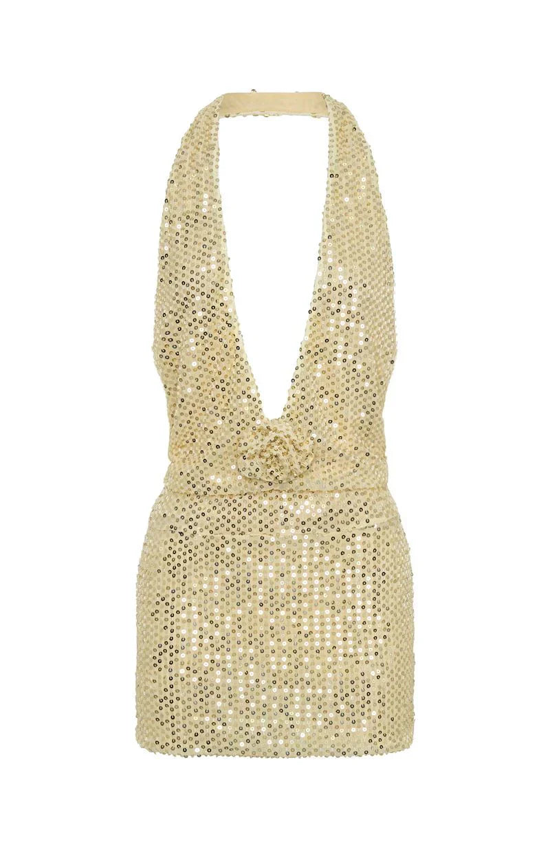 Hidden Flame Beaded Mini Dress Cream
