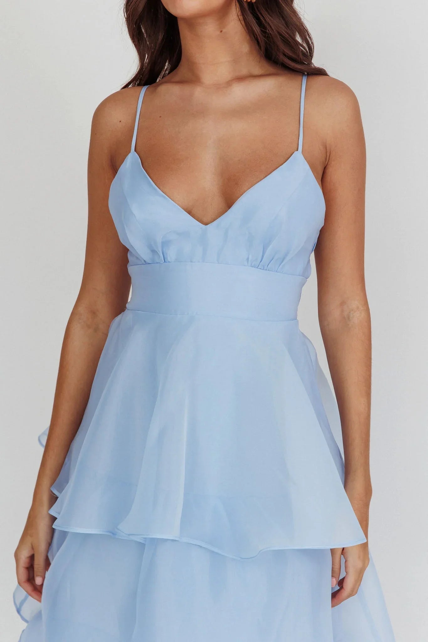 Made For You Tiered Ruffle Midi Dress Blue