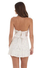 Sequin Mesh Strapless Dress in White