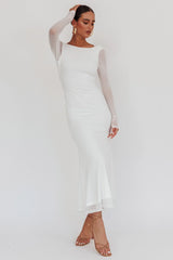 Lustre Open Back Mesh Maxi Dress White