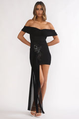 Dahlisse Off-Shoulder Sash Mini Dress Black