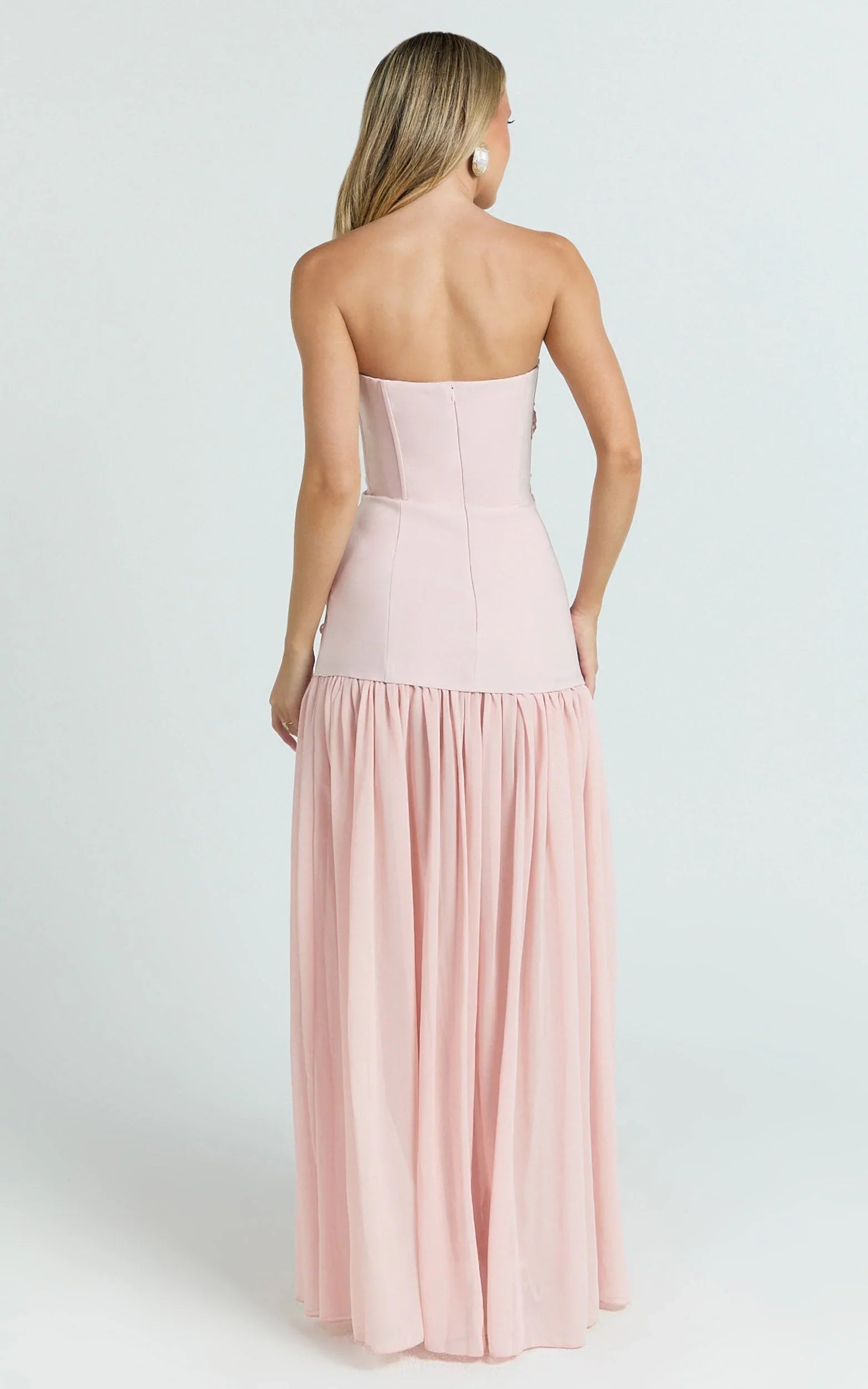 Jefferies Maxi Dress - Peplum Bodice Contrast Georgette Dress in Pink