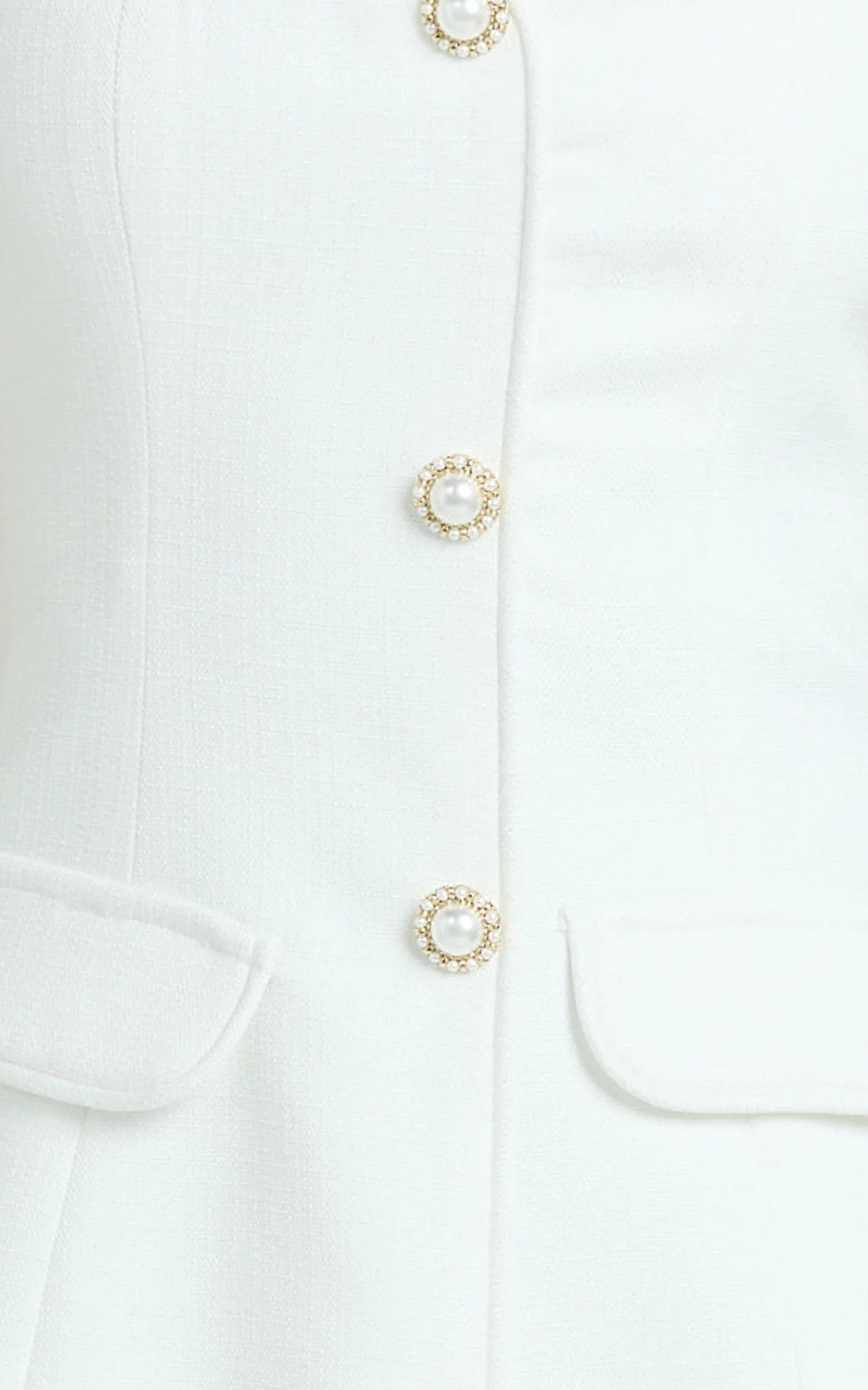 Patsy Mini Dress - Boucle Cap Sleeve Button Front Fitted Dress in White