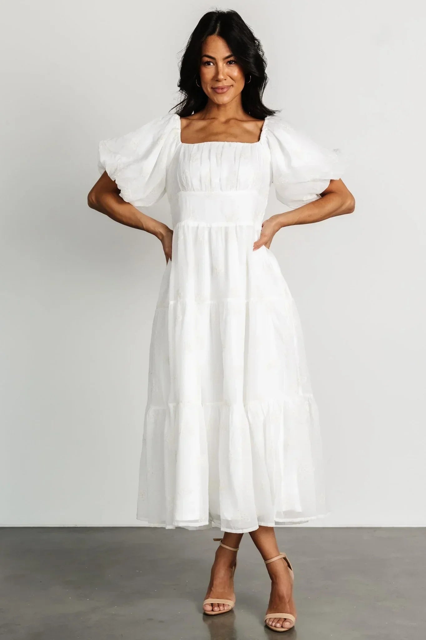 Rina Embroidered Shimmer Dress | Off White
