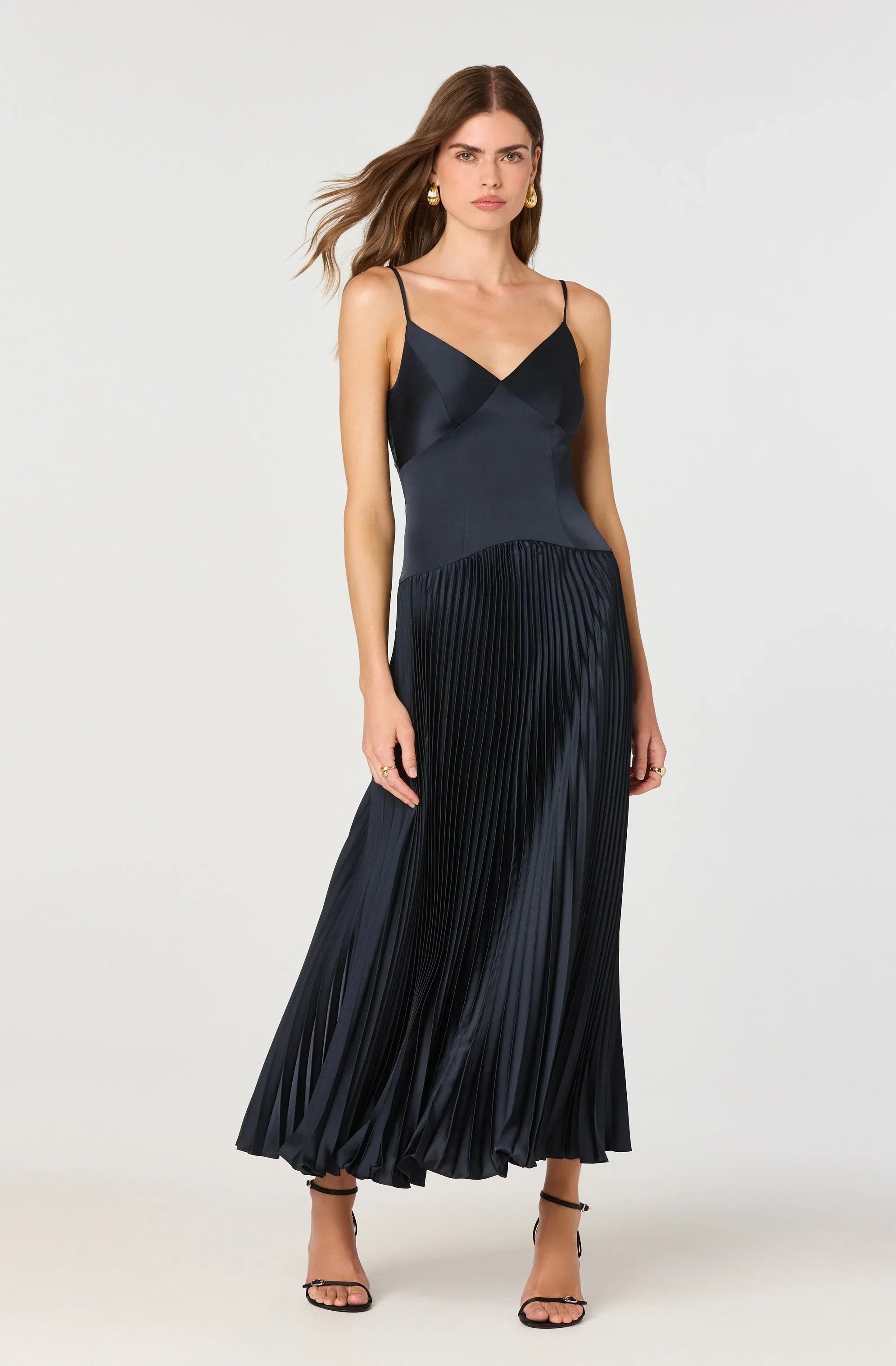 Pleated Drop Waist Maxi Dress