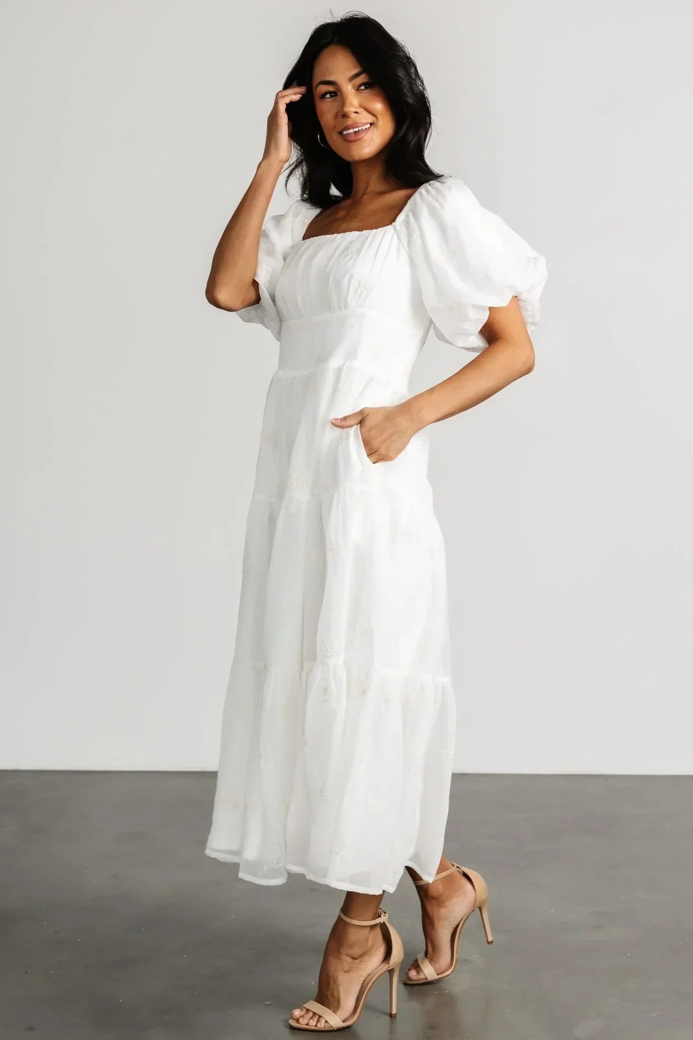 Rina Embroidered Shimmer Dress | Off White