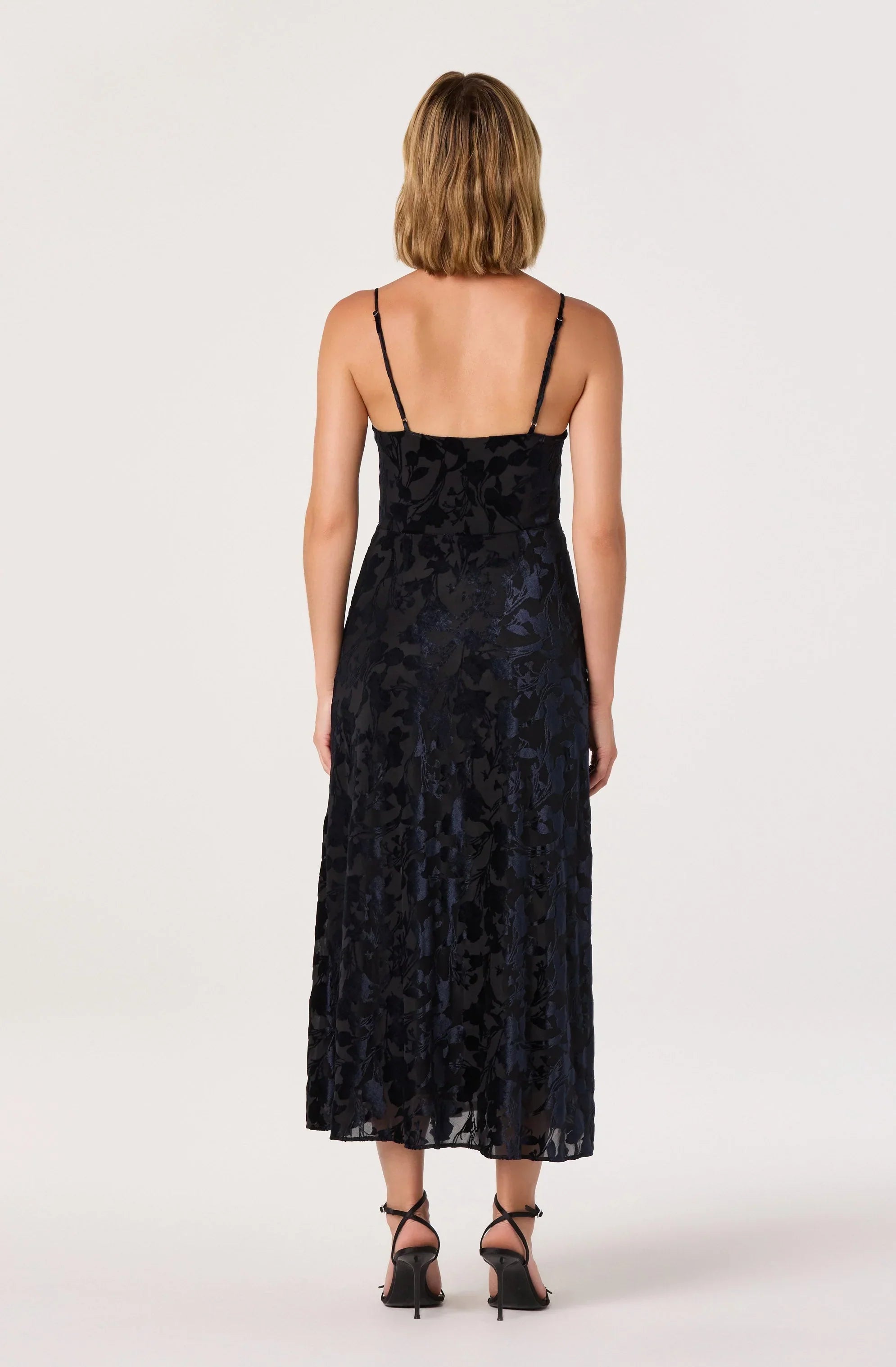 Velvet Floral Burnout Bustier Midi Dress