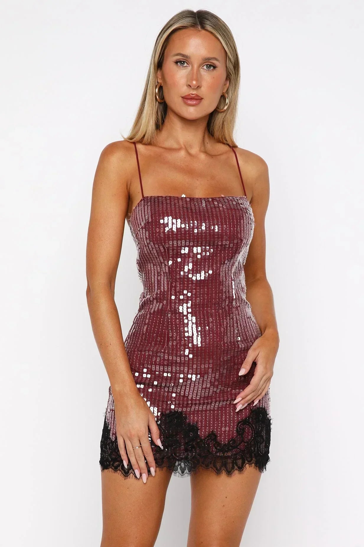 Taking It Easy Sequin Mini Dress Wine