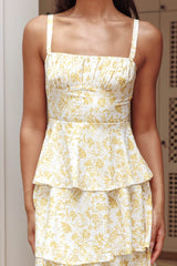 Provence Bloom Tiered Midi Dress Floral Yellow