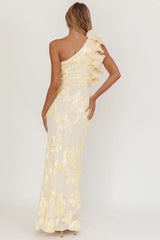 Deanna One-Shoulder Ruffle Maxi Dress Floral Texture Yellow