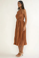 Sharaya Accordion Pleat Midi Dress Mocha