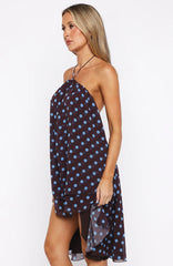 Heartbreaker Status Mini Dress Choc/Blue Polka Dot