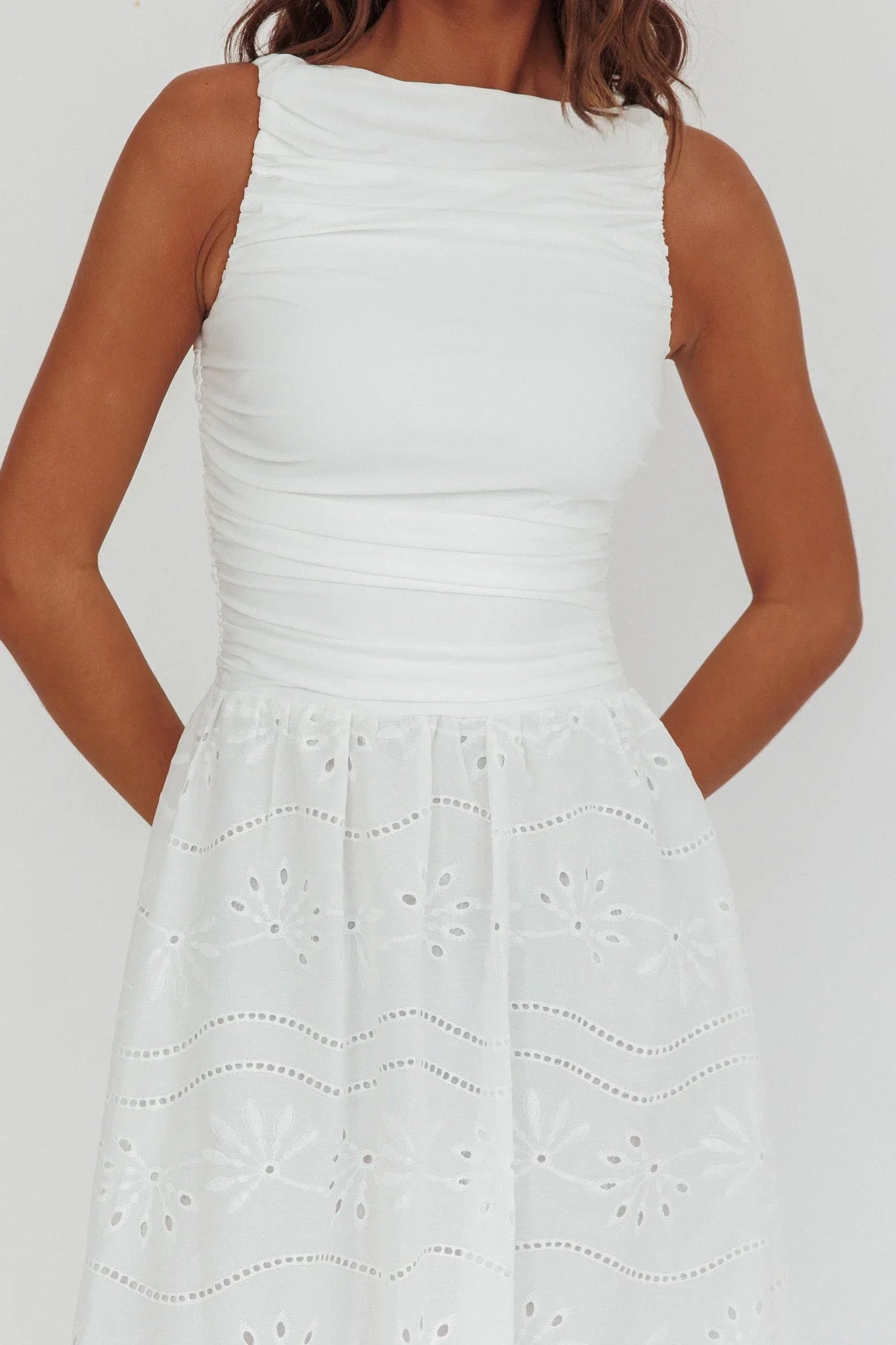 Dalayla Sleeveless Eyelet Maxi Dress White