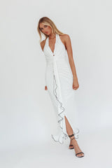 Ray Of Light Ruched Halterneck Maxi Dress Off White