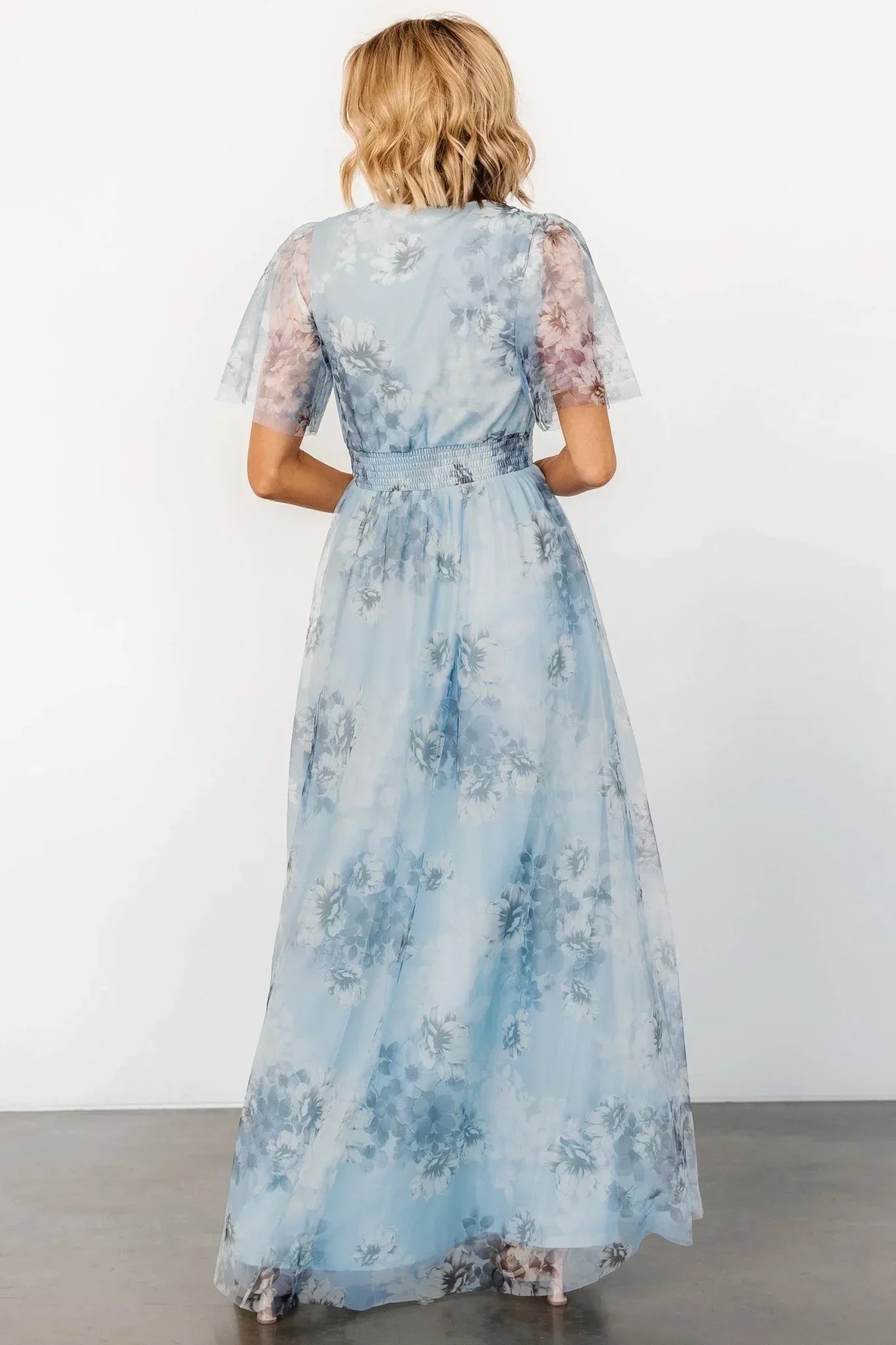 Cressida Tulle Maxi Dress | Blue + Off White Floral