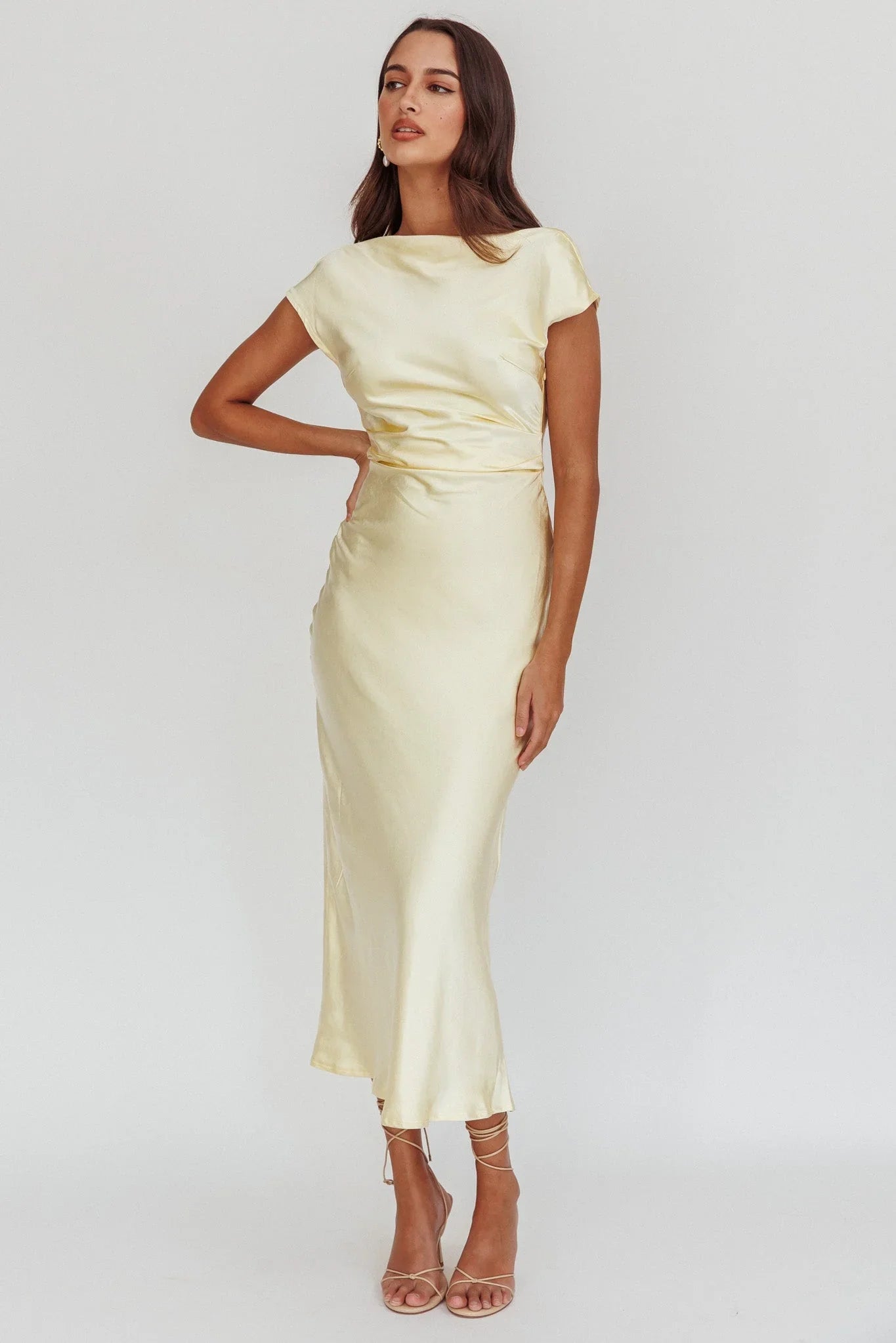 Loveland Cap Sleeve Cowl Back Midi Dress Butter