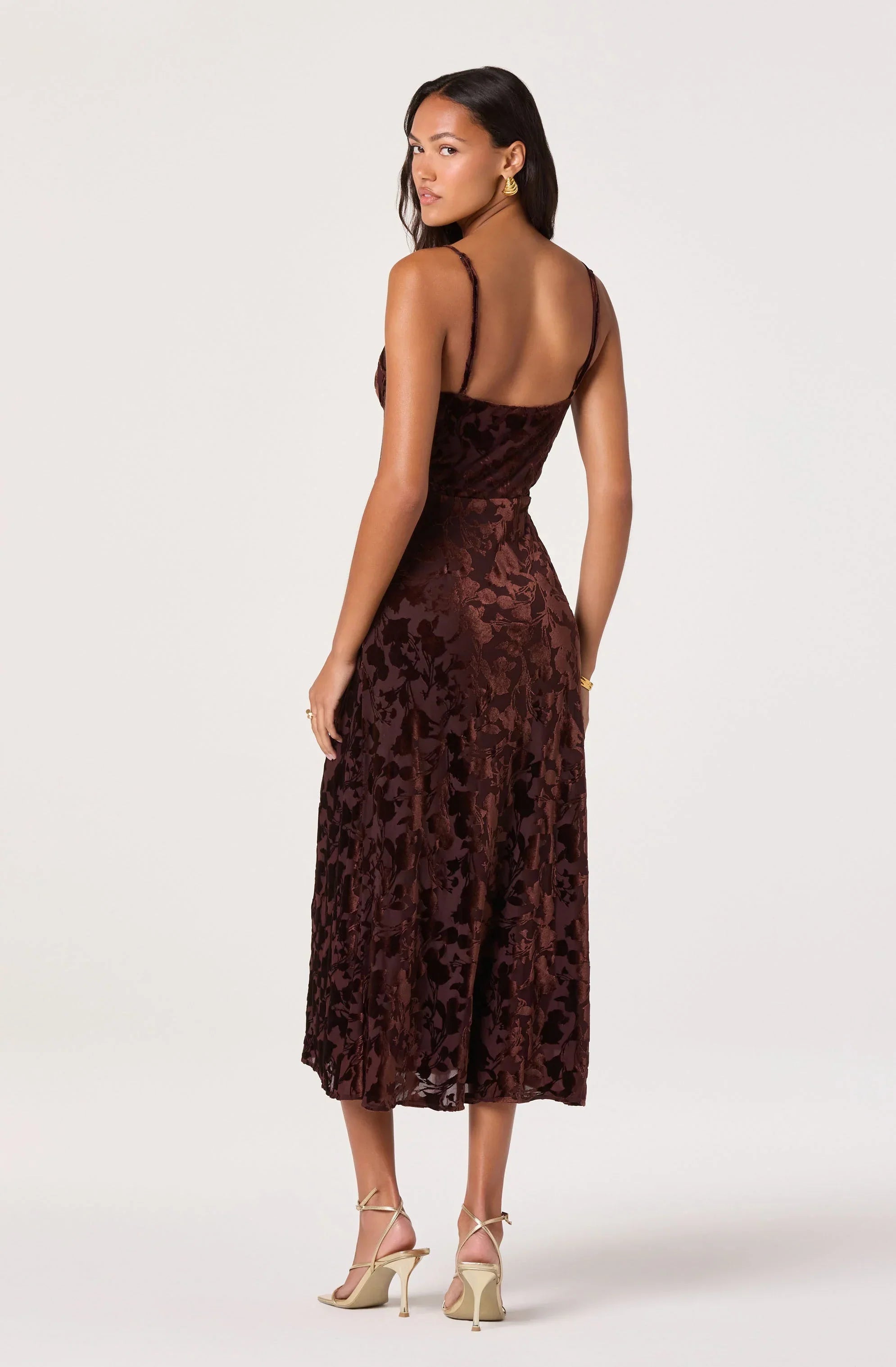 Velvet Floral Burnout Bustier Midi Dress