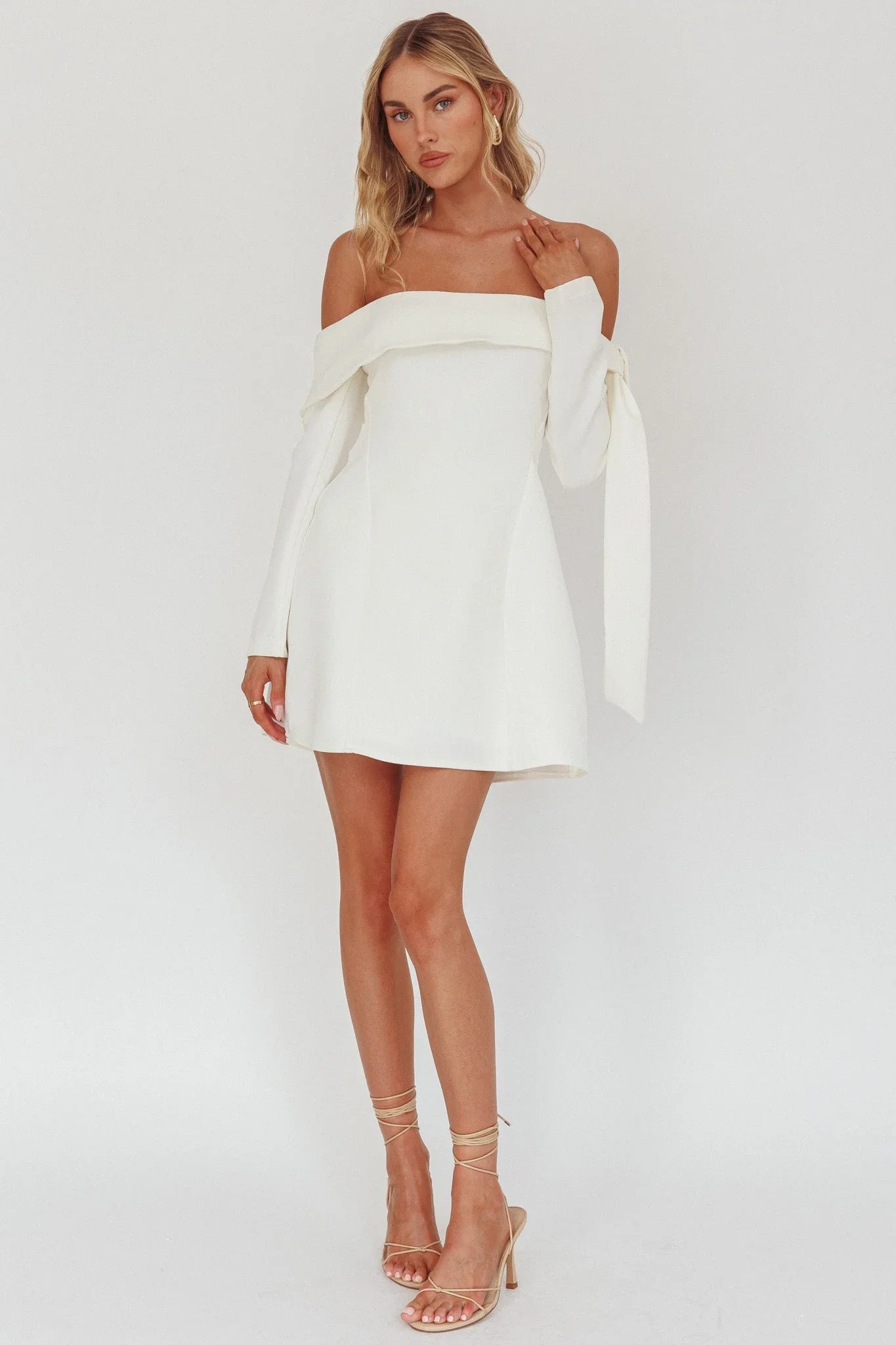 Aurora Sky Off-Shoulder Tie Mini Dress White