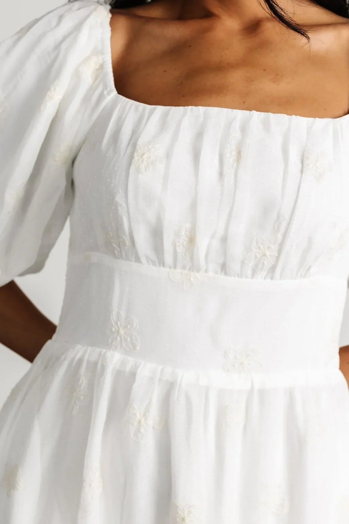 Rina Embroidered Shimmer Dress | Off White