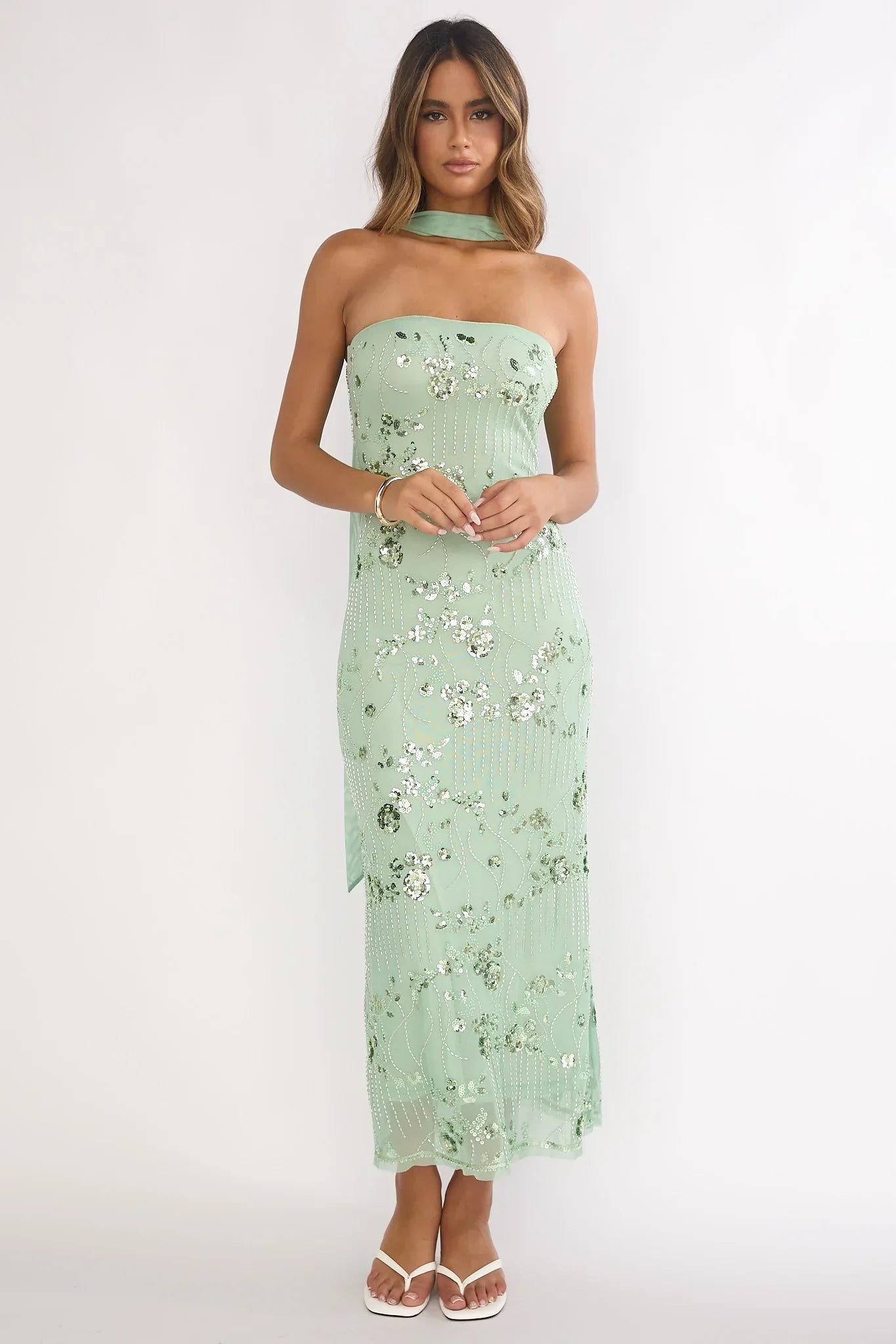 Jeremia Strapless Maxi Dress Sequin Mint