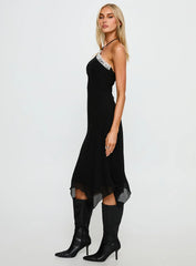 Naila Halter Lace Trim Midi Dress Black