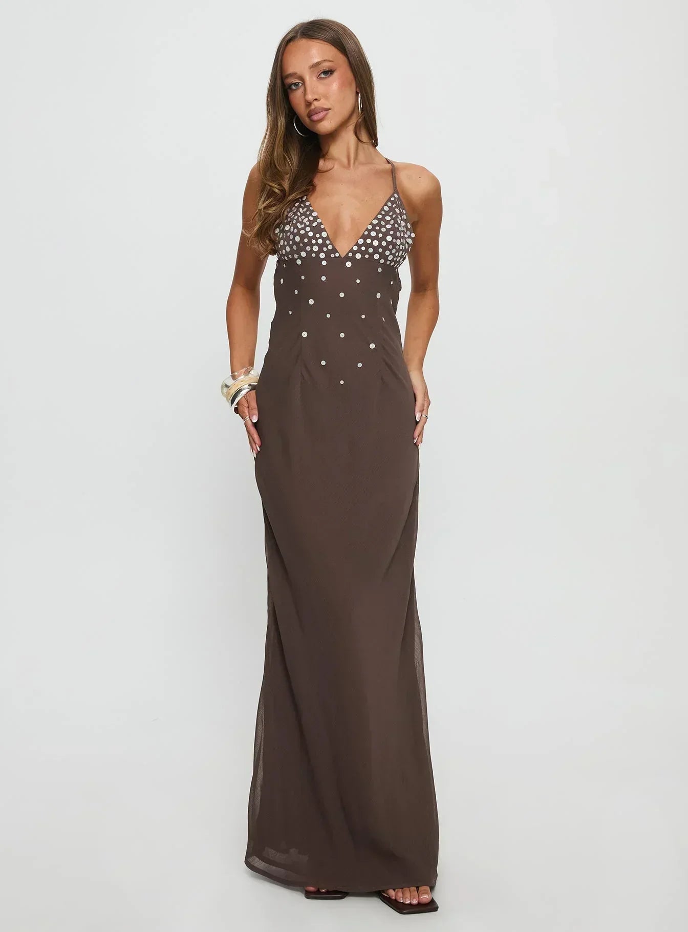 Dannelle Sequin Maxi Dress Brown