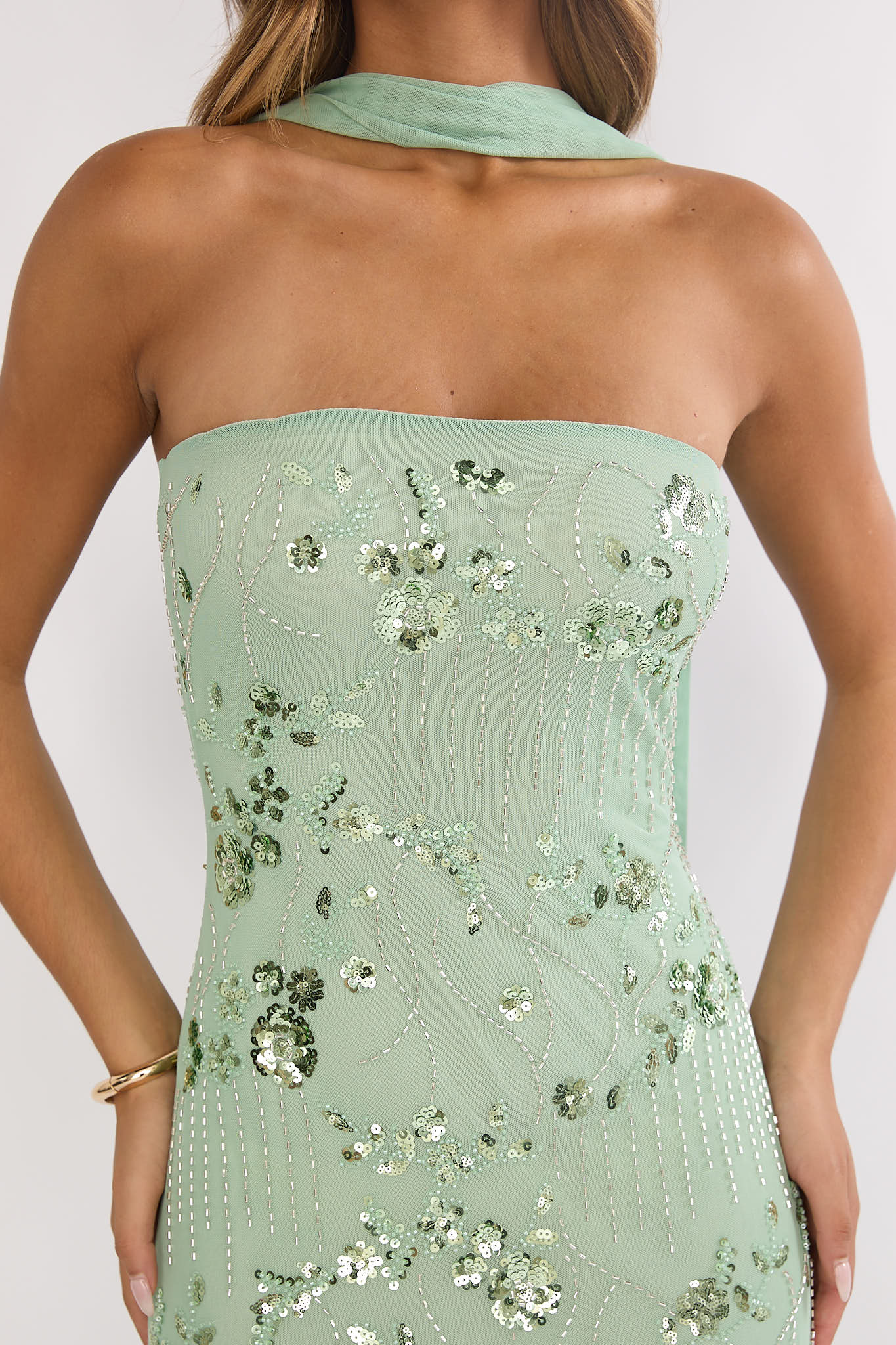 Jeremia Strapless Maxi Dress Sequin Mint