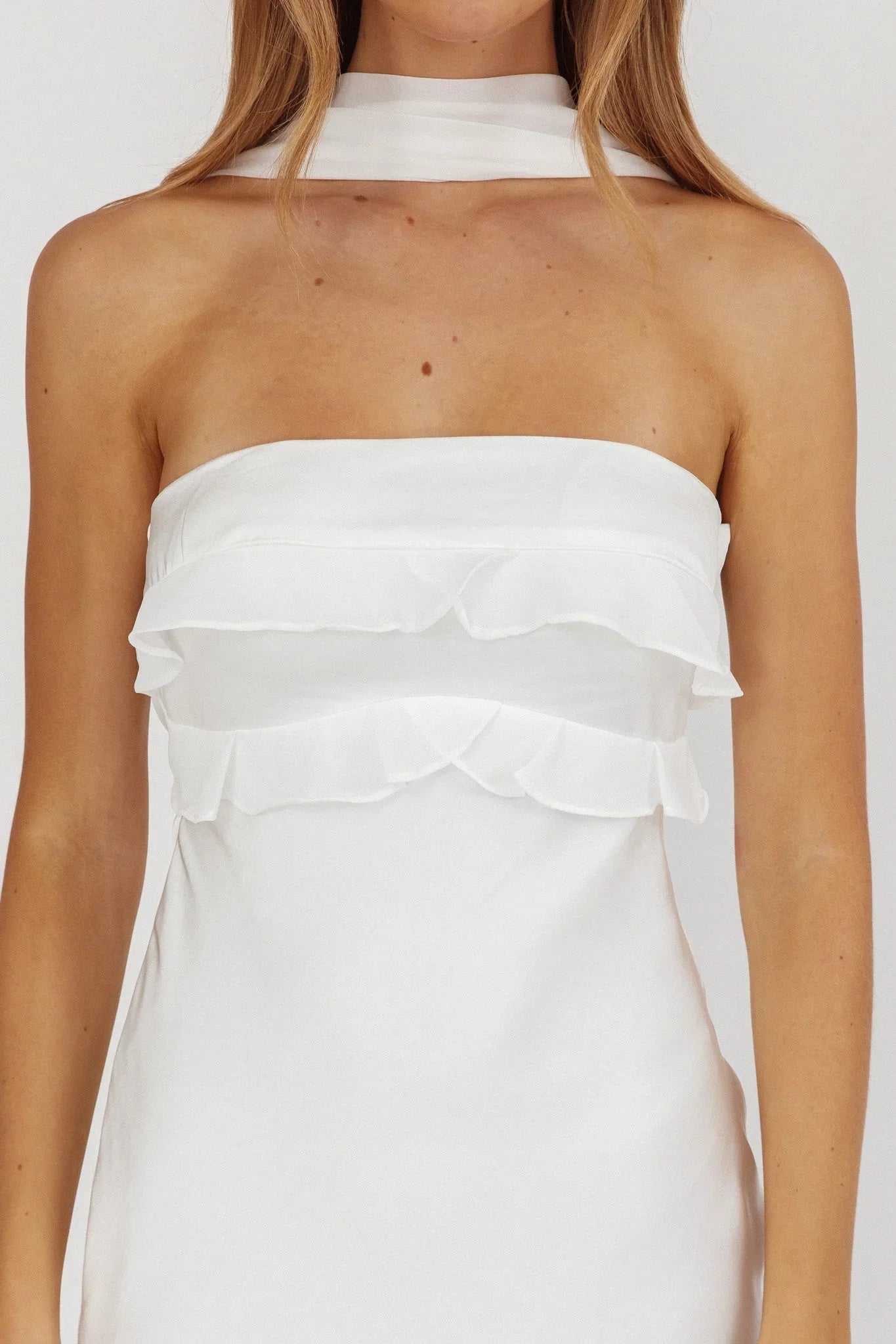 Damsel Reverse Halter Frill Trim Maxi Dress White