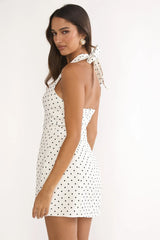 Elisabet Halter Neck Mini Dress Polka Dot White