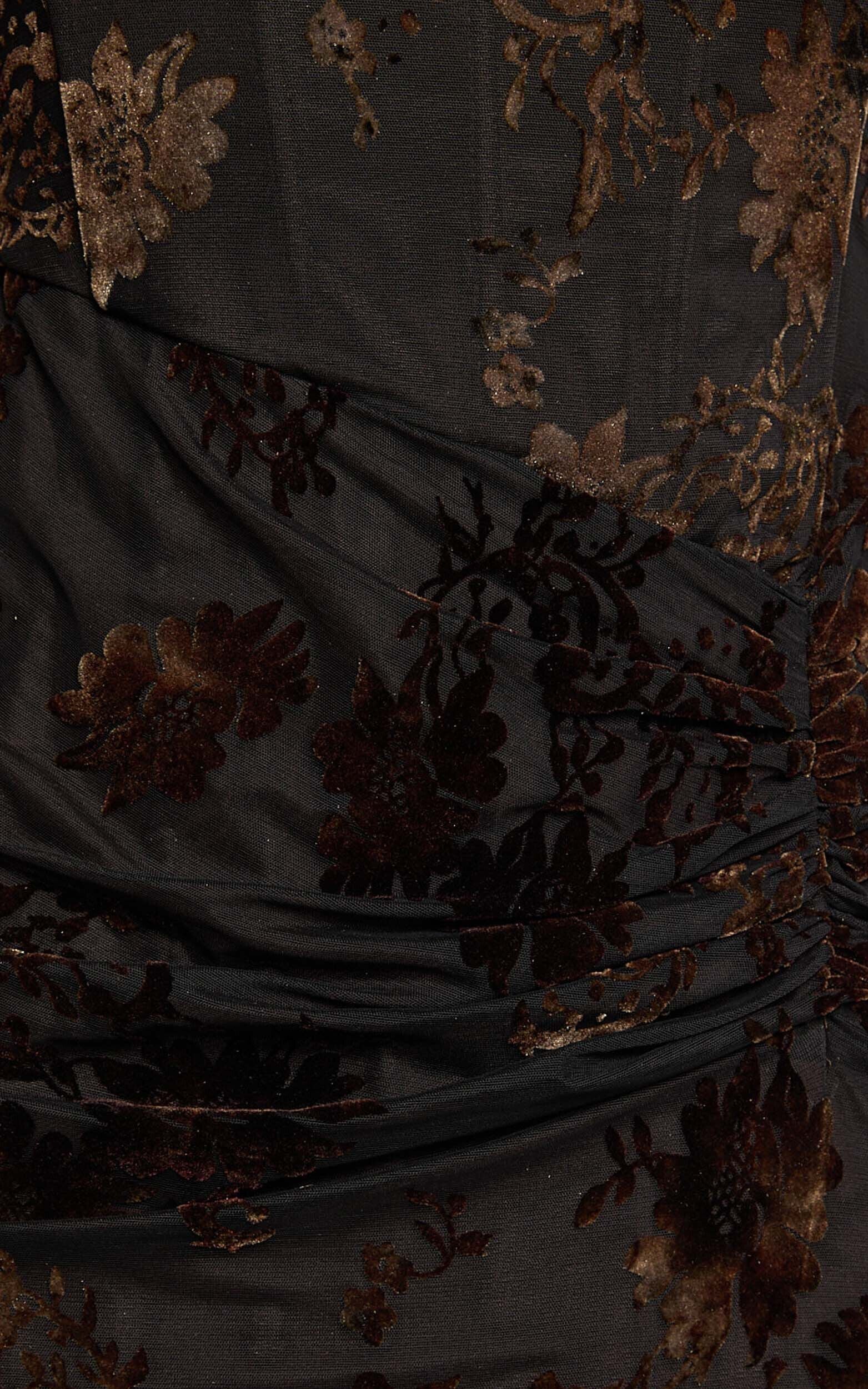 Karlene Midi Dress - Ruched Corset Burnout Dress in Black and Brown