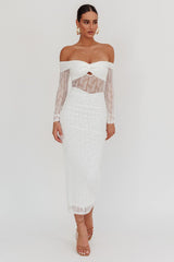 Oliana Off-Shoulder Mesh Maxi Dress White