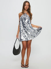 Fluorescents Halter Mini Dress Silver