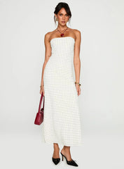 Just For Fun Strapless Maxi Dress White Polka Dot