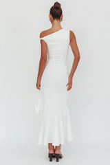 Lights On One-Shoulder Ruffle Hem Maxi Dress White