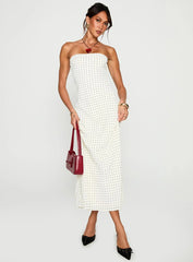 Just For Fun Strapless Maxi Dress White Polka Dot