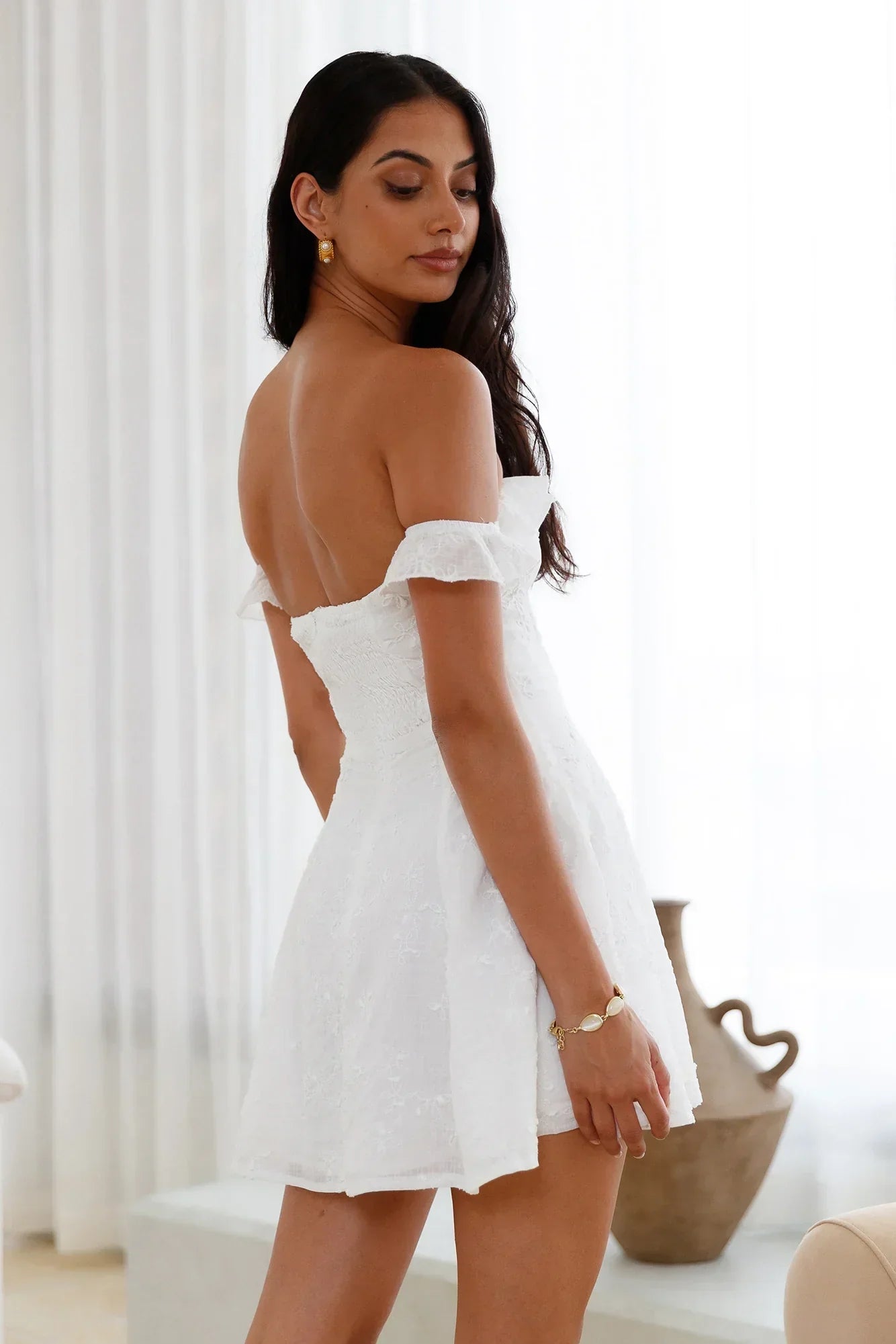 Lasting Impressions Off Shoulder Mini Dress White