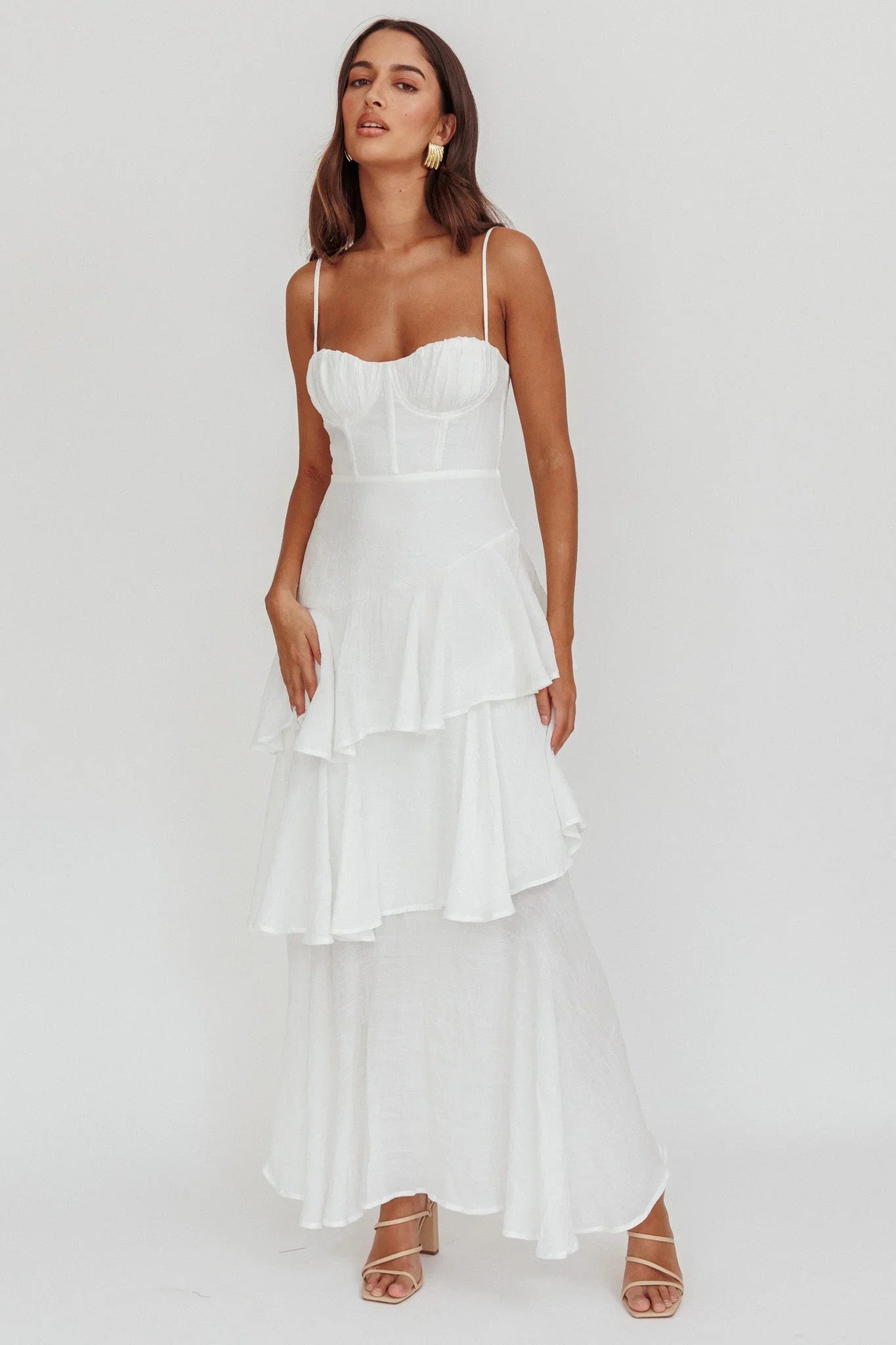 Madrid Tiered Ruffle Maxi Dress White