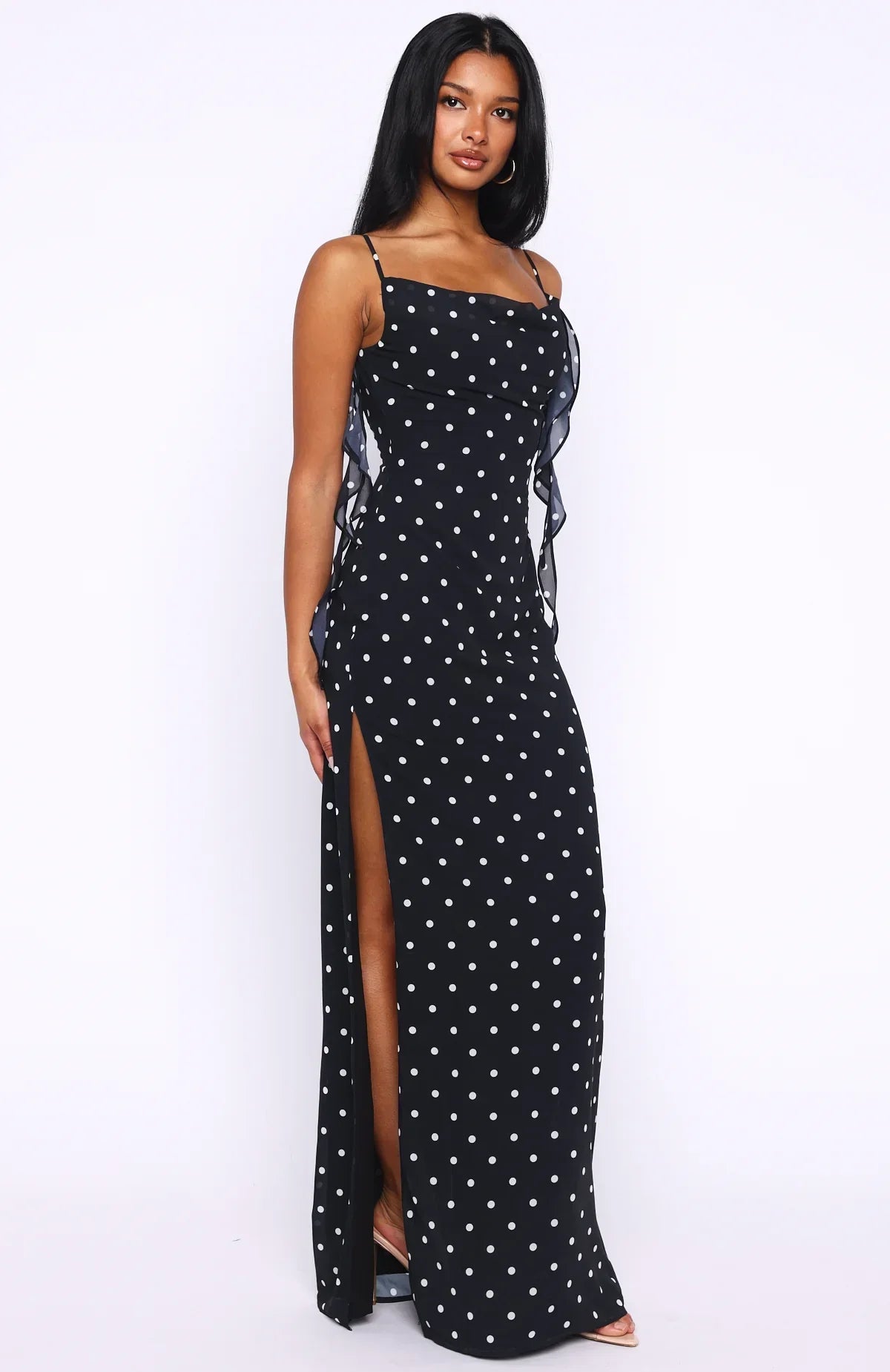 Love Blossoms Maxi Dress Black/White Polka Dot