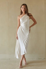 Zora One Shoulder Pleated Midi Dress