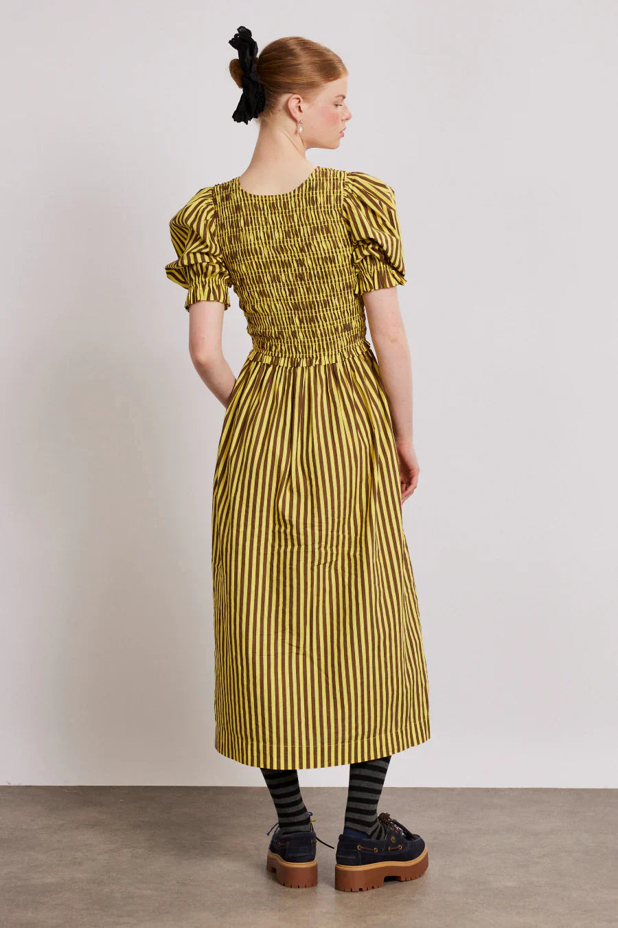bluebelle midi dress - brown yellow stripe