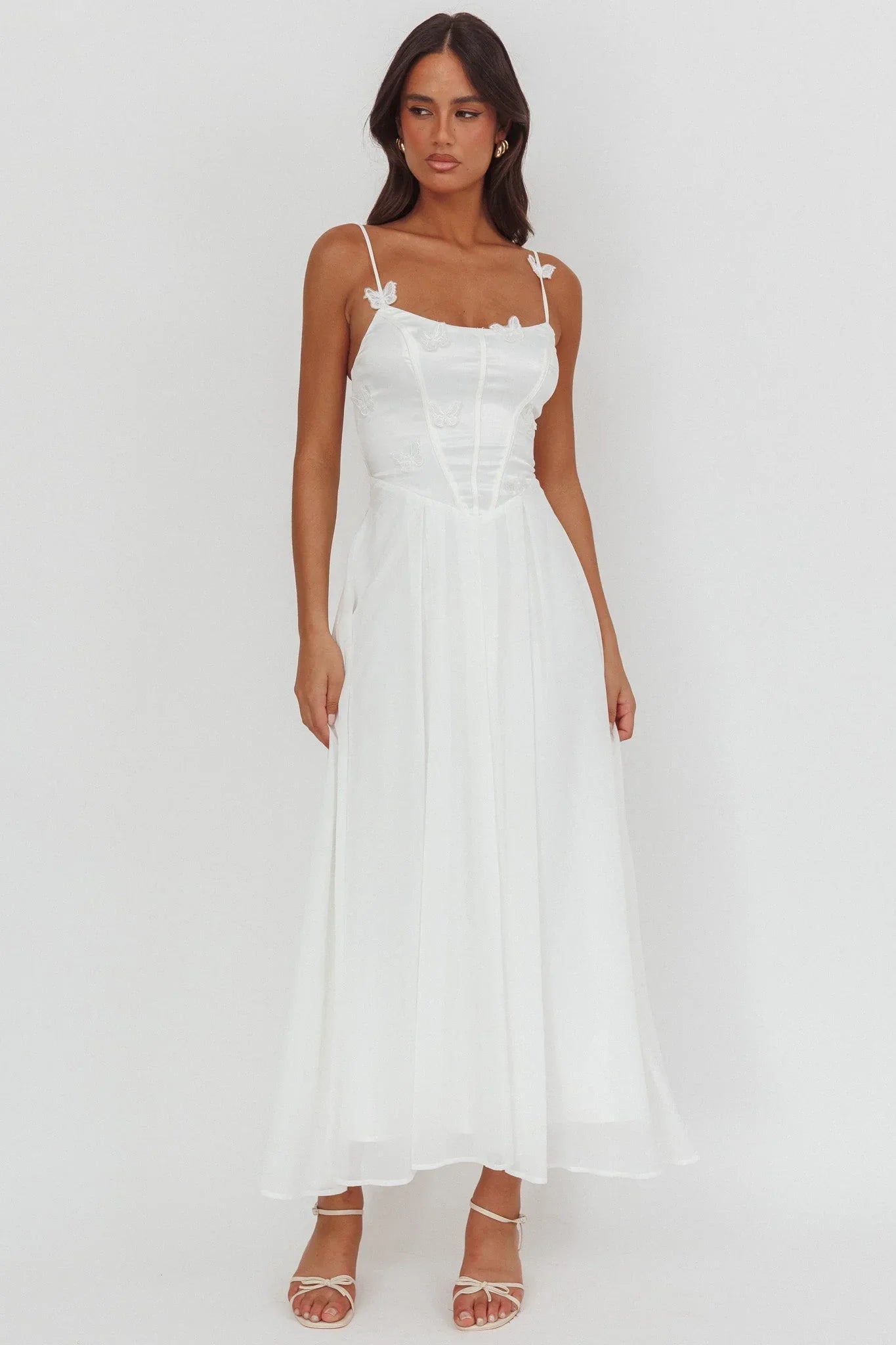 Lora Cami Strap Butterfly Dress White