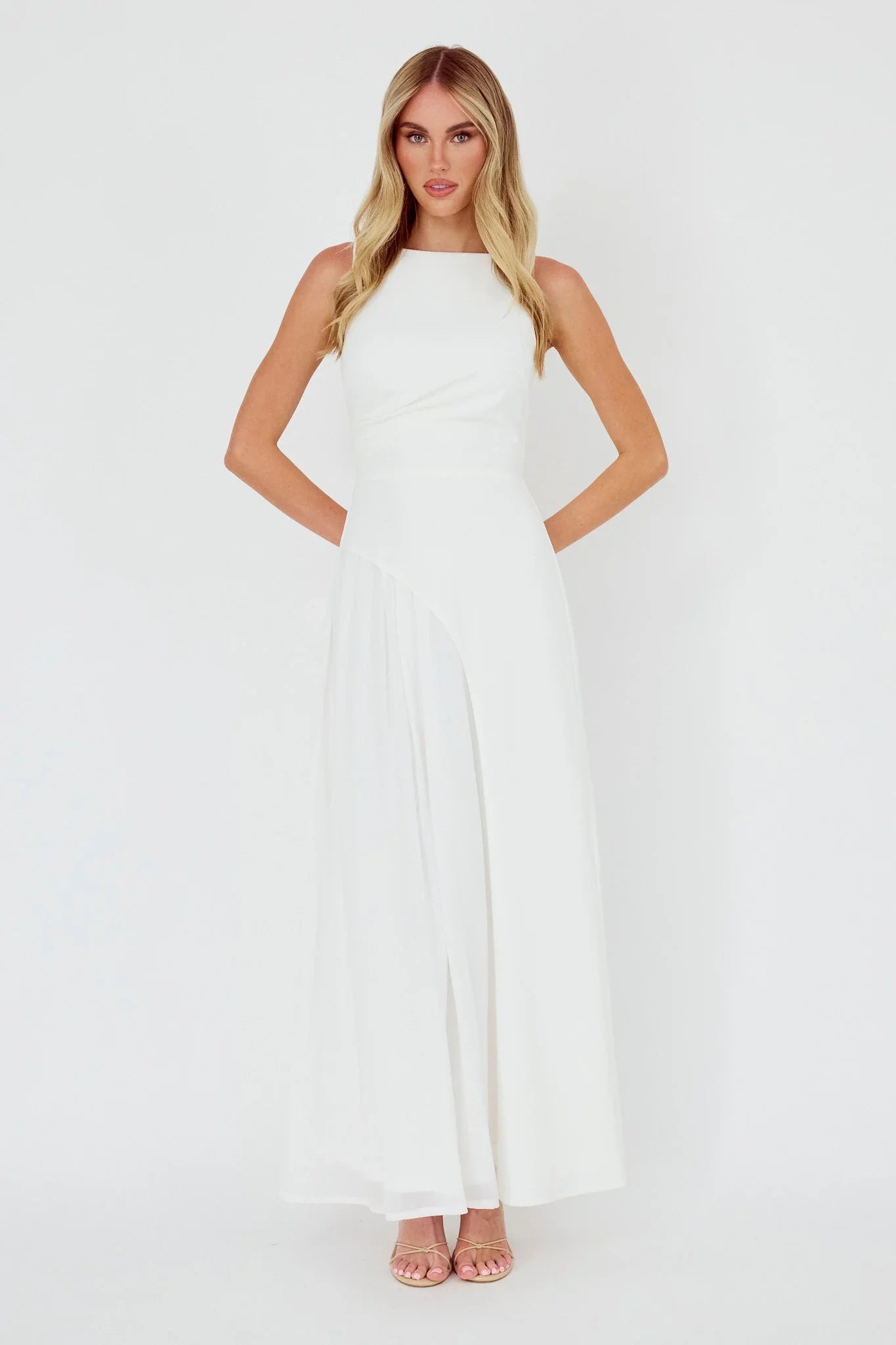 Ibis Pleat Detail Maxi Dress Off White