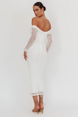 Oliana Off-Shoulder Mesh Maxi Dress White