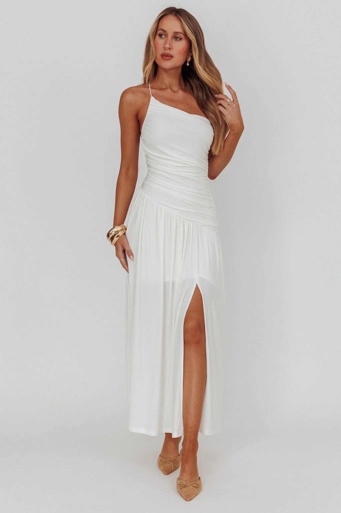 Destination One-Shoulder Maxi Dress White