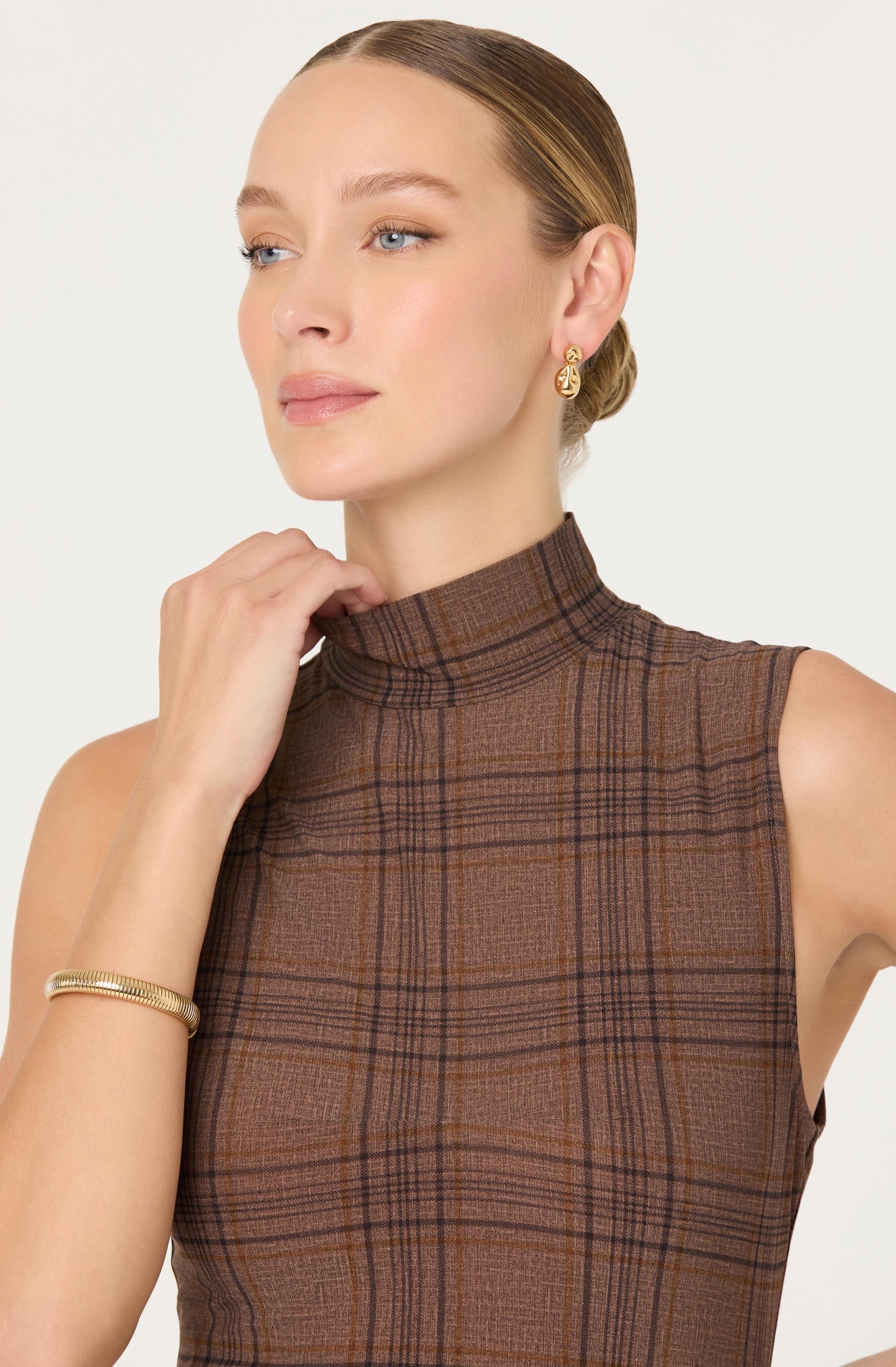 Leigha Mock-Neck Plaid Midi Dress